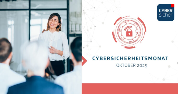 Vorschaubild Cybersicherheitsmonat: Eine Frau präsentiert.